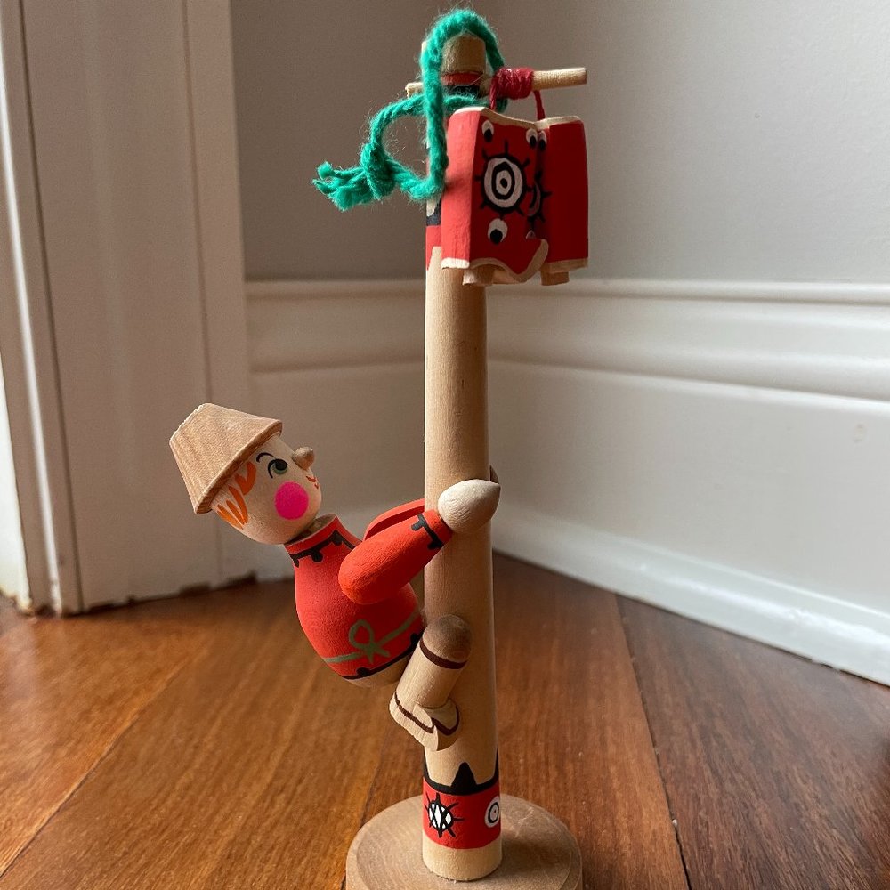 Russian Wood Ornament / Figure Maslenitsa Maslenica Pole Climber